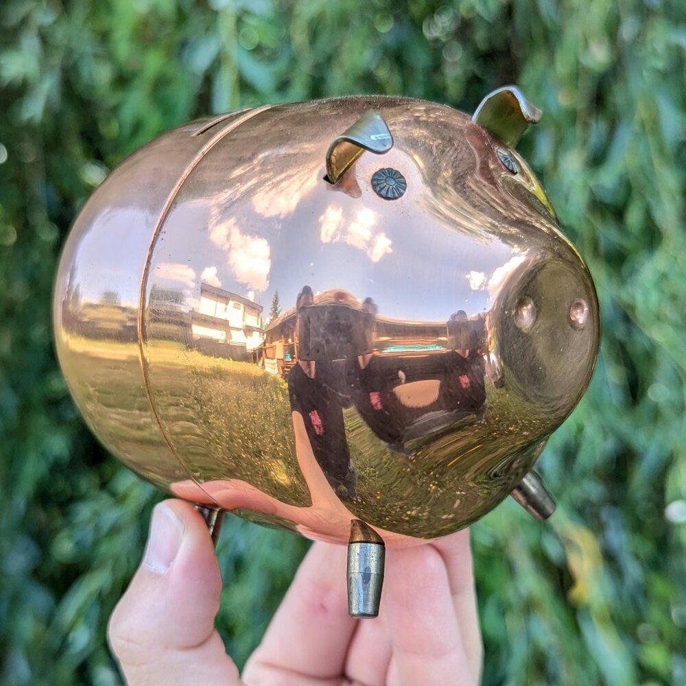 Vintage Copper PIGGY BANK with curled tail by Coppercraft Guild Taunton Mass.,